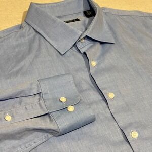 Nordstrom EZ Care Trim Fit Mens Long Sleeve Dress Shirt Blue Size 17.5 34-35 857